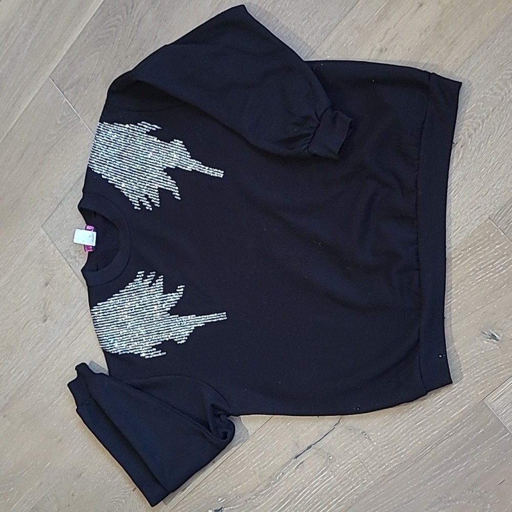 Pink Elephant Vintage Sweatshirt Women's Large Black w/Silver Metallic Graphics